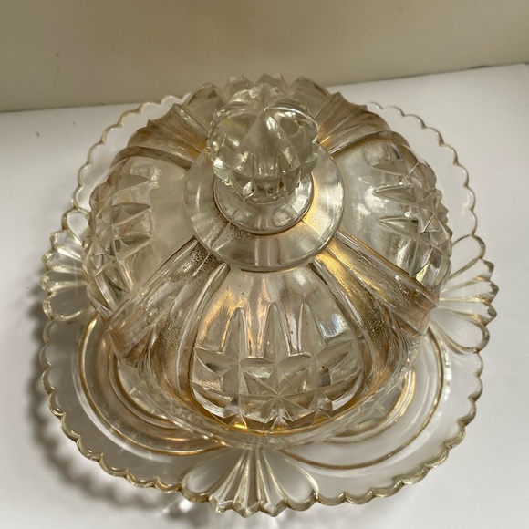 Vintage heavy cut glass covered fish. Gold gold trim - Picture 2 of 12